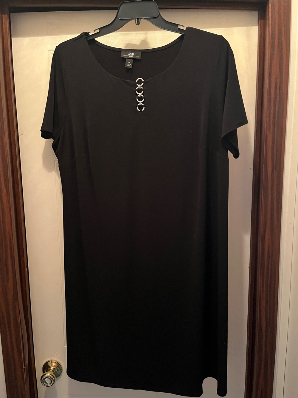 Black Short-Sleeve Dress with Ring Accent